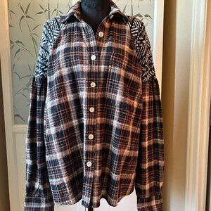 Free People Plaid Knit Top M